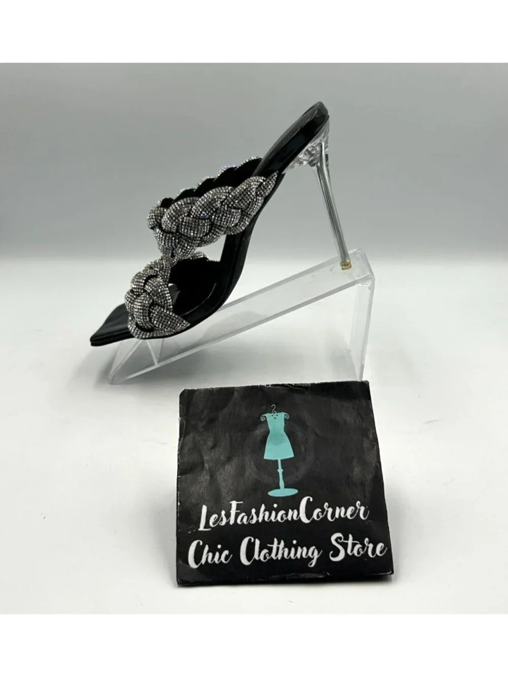 Azalea Wang Women's Black Patent Rhinestone Braided Stiletto Heels Size 6 3366 - Picture 16 of 16